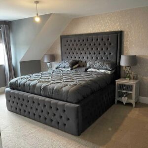 RN Interiors Upholstered Platform King size sleigh bed Front