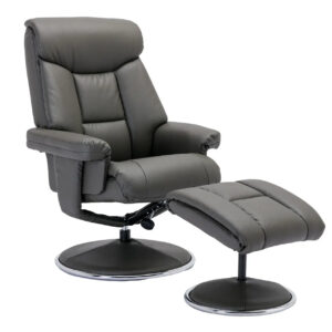 Bridge Faux Leather Swivel Recliner Chair and Footstool Front