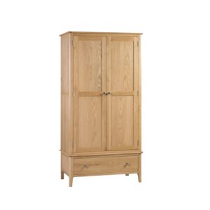 Cotswold Solid Oak 2 Door 1 Drawer Gents Wardrobe Front