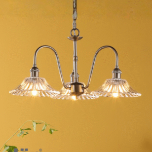Dar Lighting Hadano 3 Light Antique Chrome & Glass Pendant by Laura Ashley Front