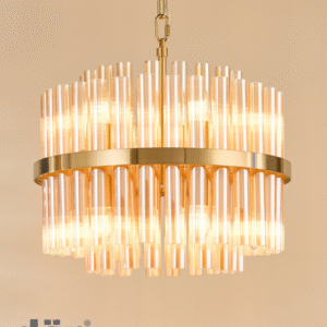 Laura Ashley Imani 12-Light Natural Brass Pendant with Champagne Ribbed Glass Front