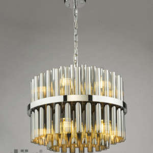 Laura Ashley Imani 12-Light Polished Chrome Pendant with Smoked Ribbed Glass Front