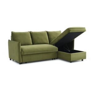 Laura Ashley Claire Olive Velvet Fabric Corner Sofa Bed Front