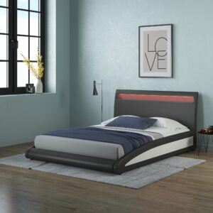 Neptune Faux Leather LED Headboard Bed Frame in Black Front