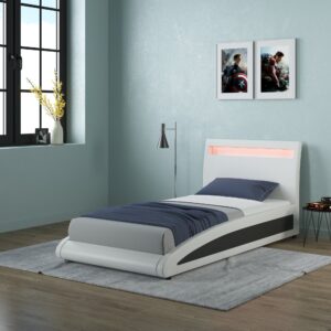 Neptune Faux Leather LED Headboard Bed Frame in White Front
