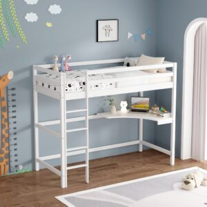 Poppy White Wooden High Sleeper Bunk Bed with Desk Front