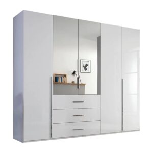 Rauch Montclar White High Gloss 5 Door Wardrobe with Drawers Front