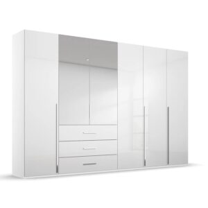 Rauch Montclar White High Gloss 6 Door Wardrobe with Drawers Front