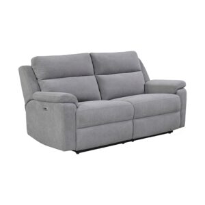 LauraAshley Travis Grey Fabric 3 Seater Power Recliner Sofa with USB Ports Front