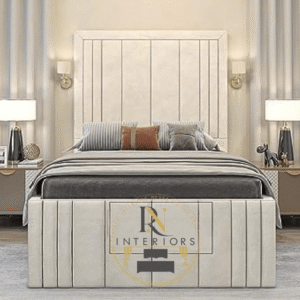 Upholstered Tall Fabric Headboard Bed Frame Front
