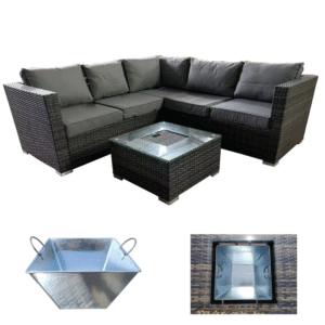 Grey Rattan Garden Furniture 5 Seat Corner Sofa & Ice Bucket Coffee Table Patio Set Front