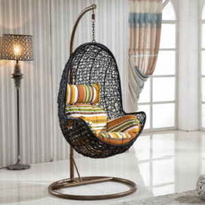 Outdoor-Indoor Rattan Black Wicker Hanging Egg Chair Swing with Stand – Laura Ashley Front