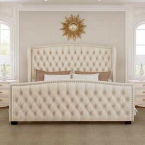 Wingback Upholstered Bed Frame Front