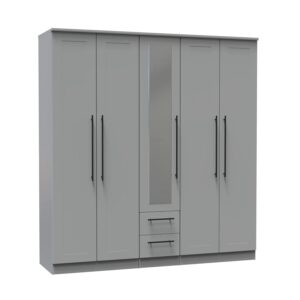 Beverly 5 Door Wardrobe with Mirror & Drawers Front