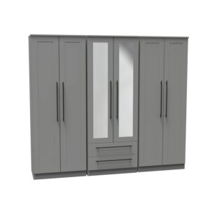 Beverly 6 Door Wardrobe with Mirror & Drawers Front