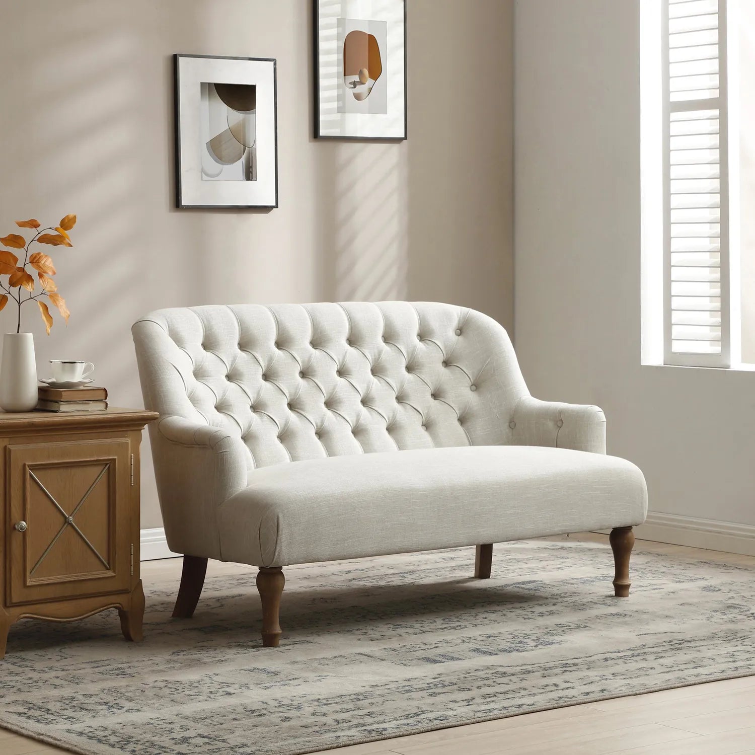 Bia Traditional Cream Linen LauraAshley Fabric 2 Seater Sofa Back