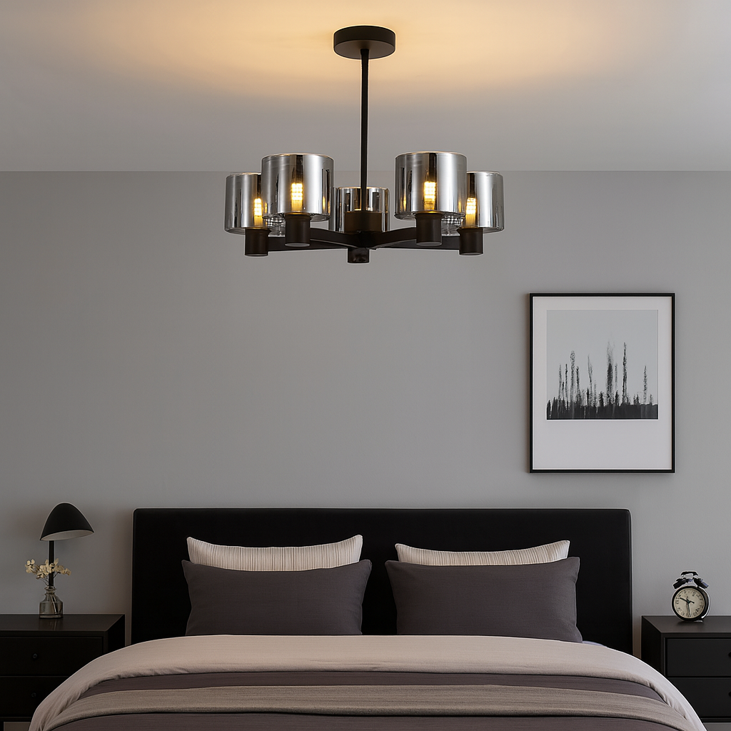 Byron 5-Light Semi Flush – Black/Smoked Glass from Laura Ashley Front