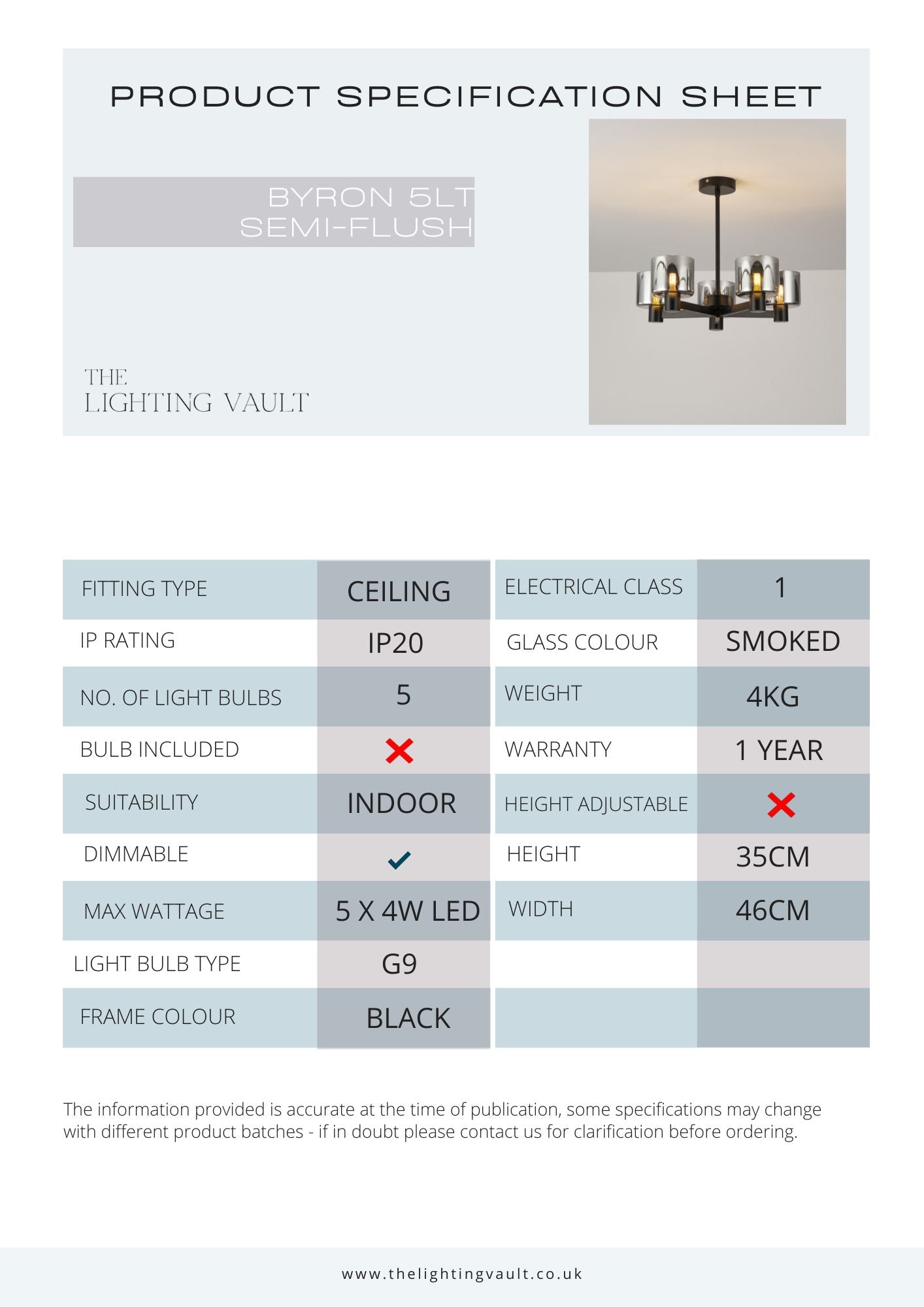 Byron 5-Light Semi Flush – Black/Smoked Glass from Laura Ashley Gallery 5