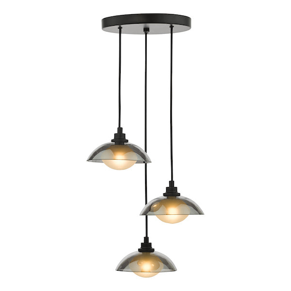 Dar Lighting Kadience 3 Light Satin Black & Smoked Glass Cluster Pendant Back
