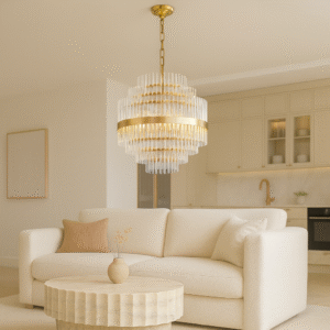 Euston Large Gold & Glass Rod Chandelier from Laura Ashley Front