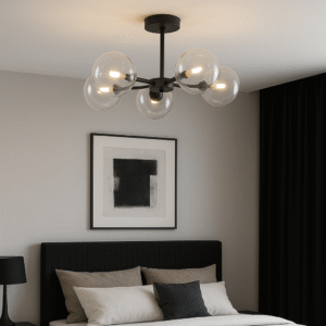 Fenland 5 Light Semi Flush – Black & Glass, Laura Ashley Collection Front