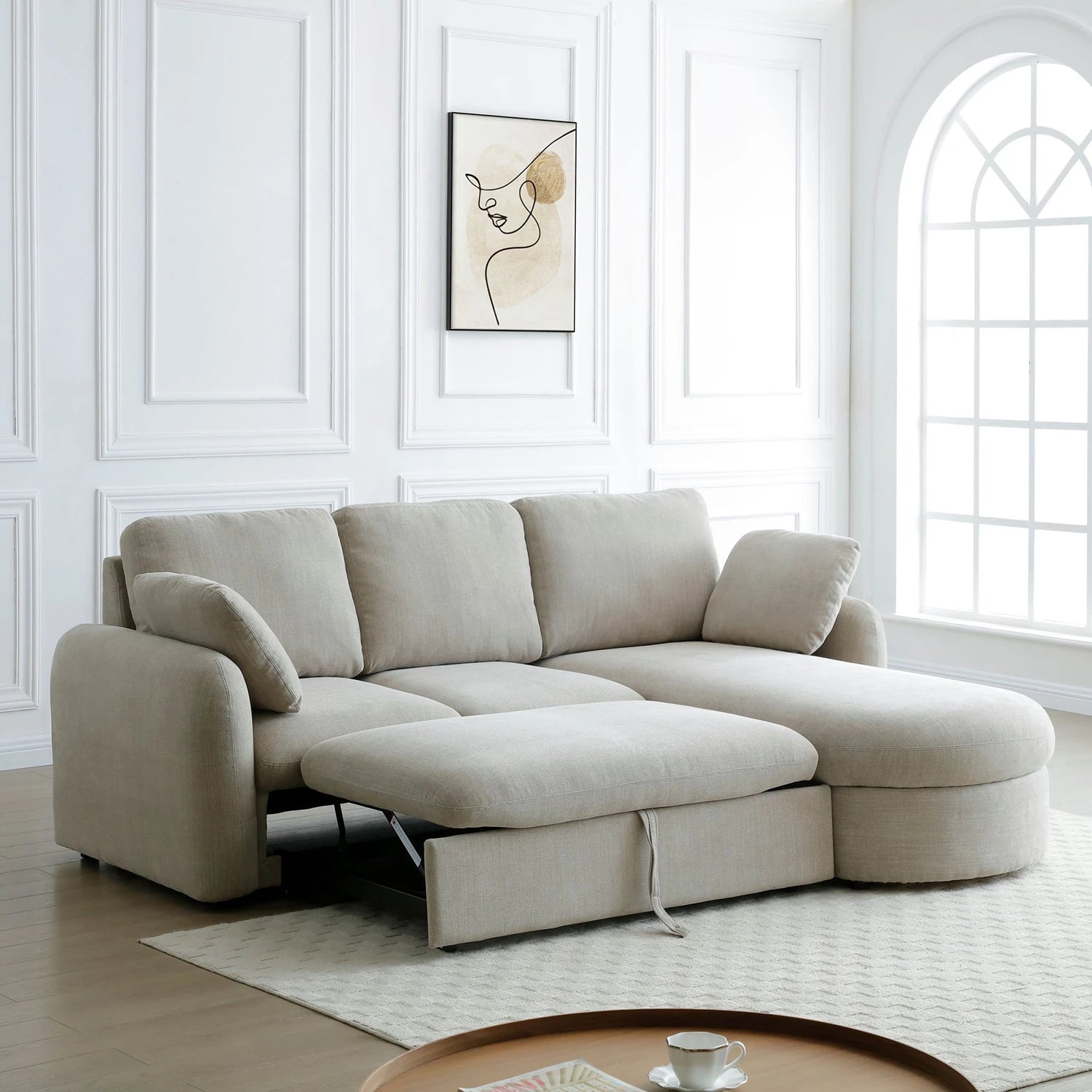 LauraAshley Mayfair Taupe Chenille Corner Sofa Bed with Storage Back