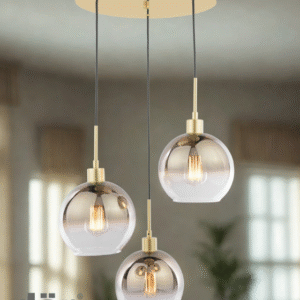 Dar Lighting Lycia 3 Light Satin Gold & Gold Ombre Glass Cluster Pendant Front
