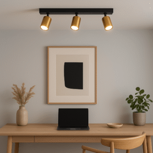 Benalla Black & Gold Bar Flush Light – Laura Ashley Edition Front