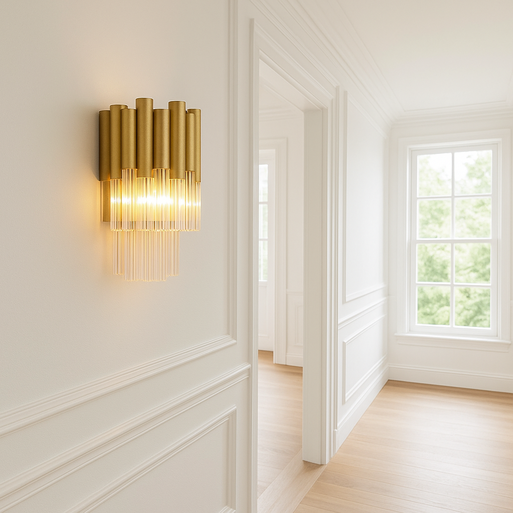 Murcia Wall Light in Gold & Ribbed Glass by Laura Ashley Front