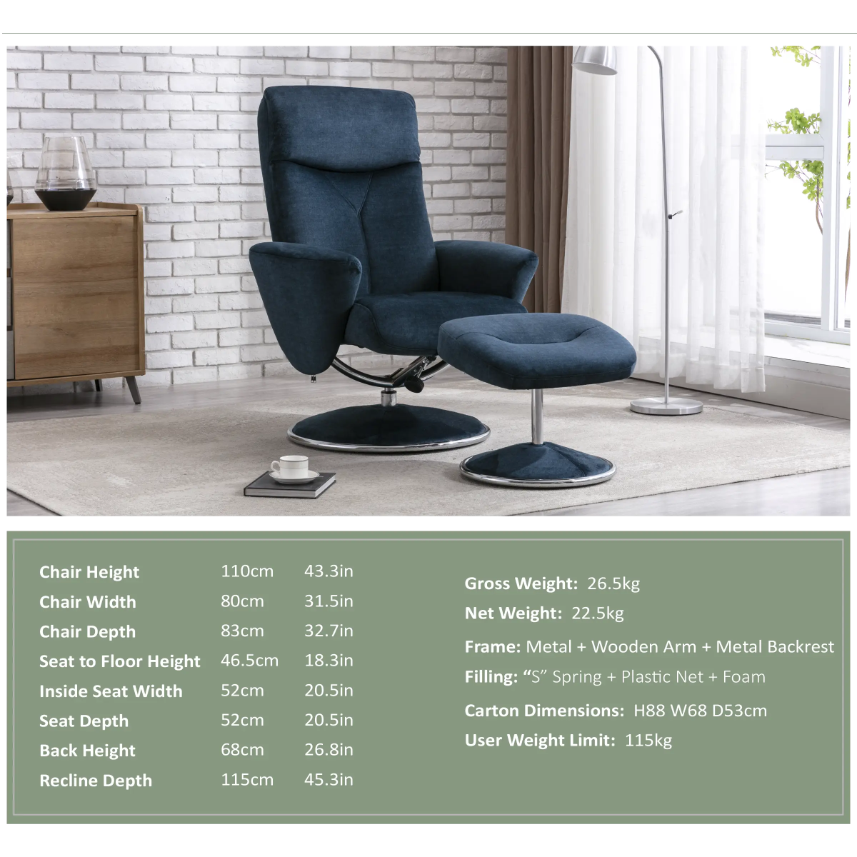 Niece Fabric Swivel Recliner Chair and Footstool Gallery 13