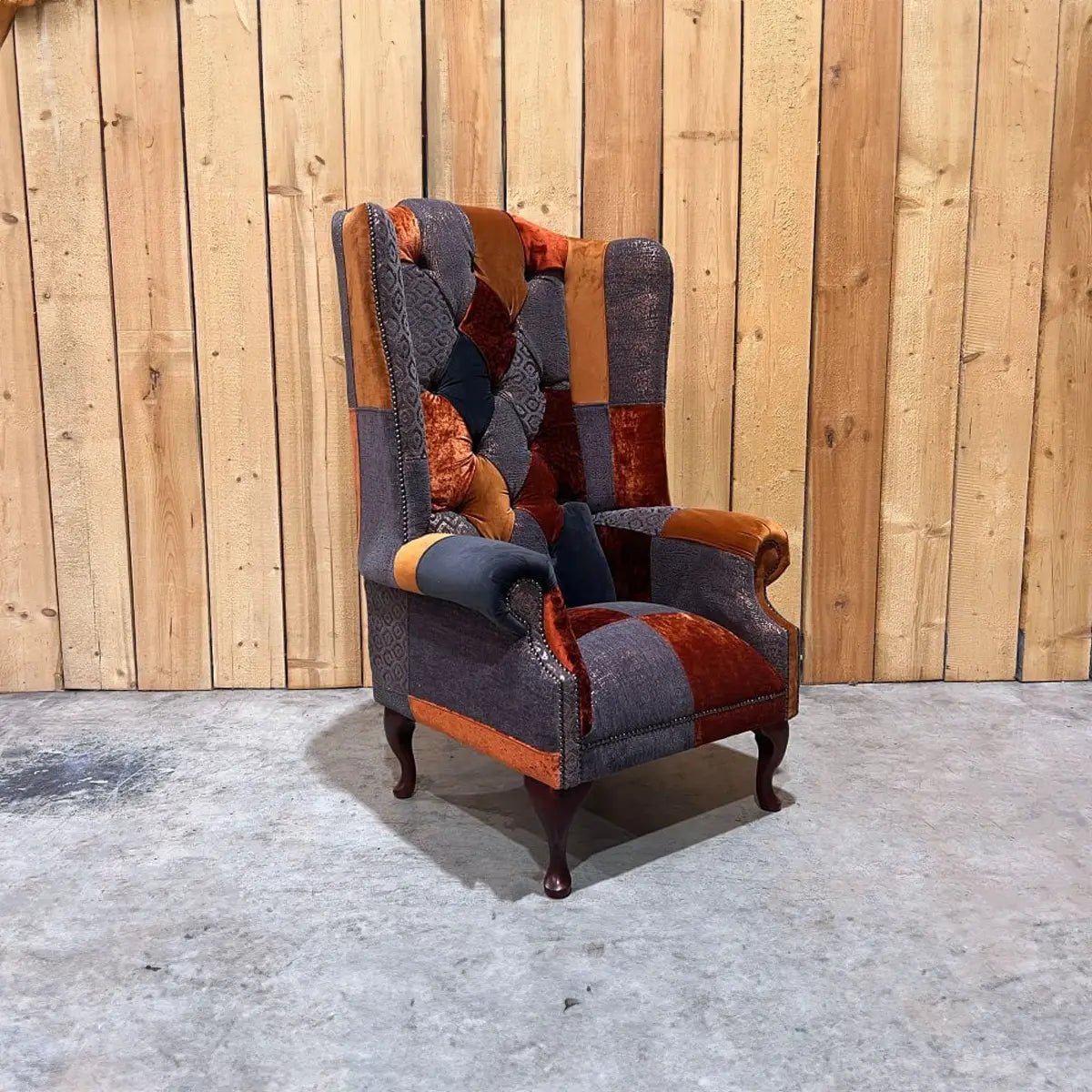 Oswald & Pablo Camborne Patchwork Velvet Chesterfield Wing Chair Front