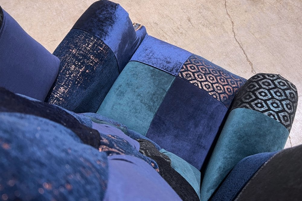 Oswald & Pablo Dorset Patchwork Velvet Chesterfield Wing Chair Detail