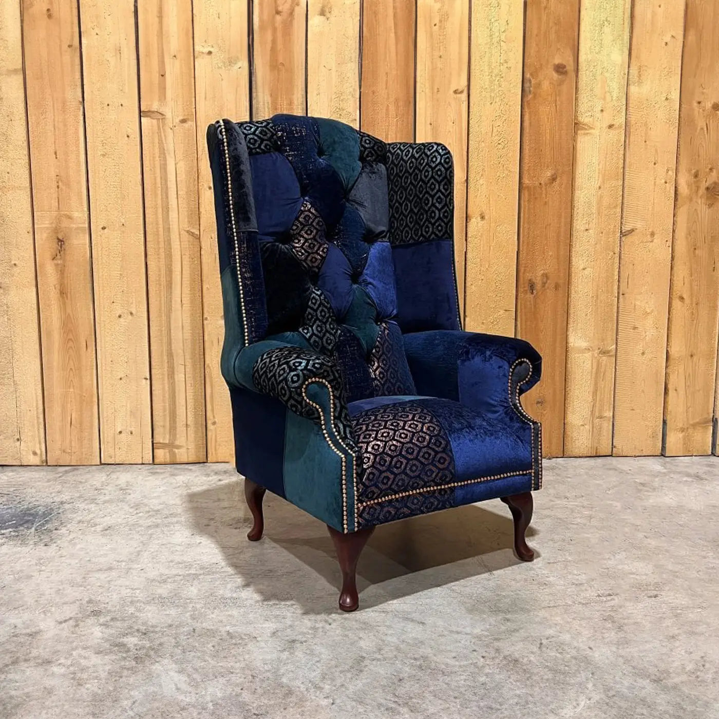 Oswald & Pablo Dorset Patchwork Velvet Chesterfield Wing Chair Front