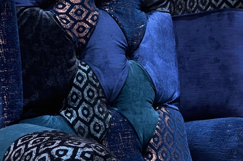 Oswald & Pablo Dorset Patchwork Velvet Chesterfield Wing Chair Side