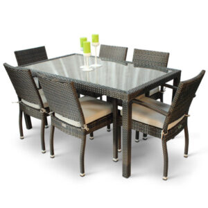 Phuket Rattan Rectangular 6 Seat Dining Set – Armchairs and Side Chairs-Free Cushions Front