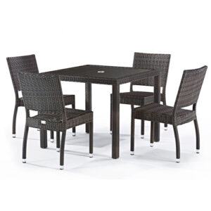 Phuket Rattan Square 4 Seat Dining Set – Side Chairs-Free Dark Grey Cushions Front