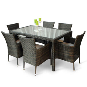 Phyket Rattan Deluxe Outdoor 6 Seat Rectangular Dining Set Front