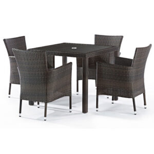 Phyket Rattan Deluxe Outdoor 4 Seat Square Dining Set-Free Dark Grey Cushions Front