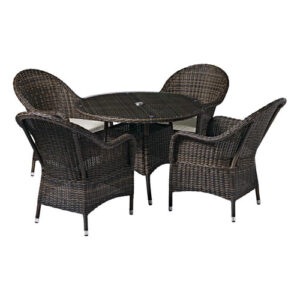 Rattan Patio Dining Set-4 Arm Chairs-Free Cushions Front