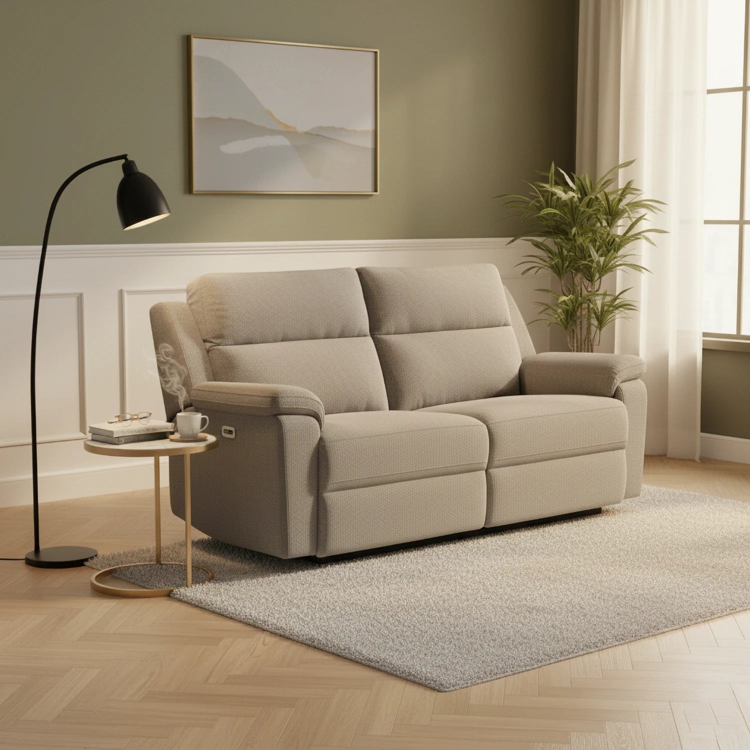 Travis Taupe Fabric 3 Seater Power Recliner Sofa with USB Ports – LauraAshley Back