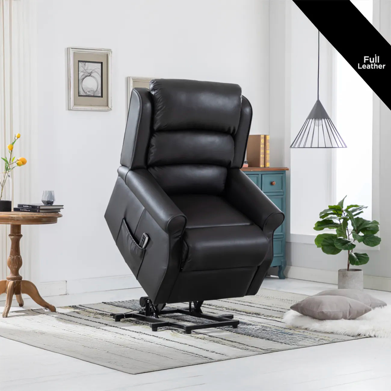 Windsor Black Leather Lift LauraAshley & Tilt Recliner (Dual Motor) Back